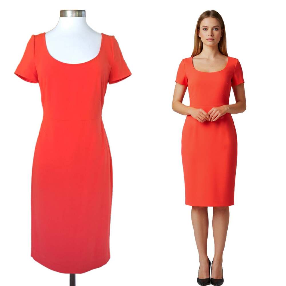 DIANE von FURSTENBERG Orange Crepe Scoop Neck Sheath Dress Size 4 Short Sleeve